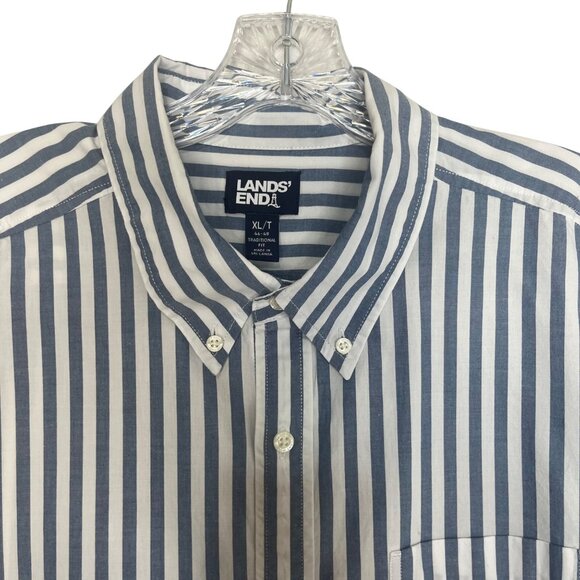 Lands End Button Down Shirt Mens XL Blue White Striped Traditional Fit - Picture 5 of 9